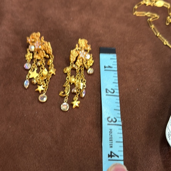 Kirks Folly Long Gold Charm earrings W/Aurora Borealis Crystal moon & star - Picture 9 of 9